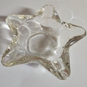 Vintage Heavy‎ Clear Glass Star Ashtray Dish Mid Century Catchall Trinket Bowl